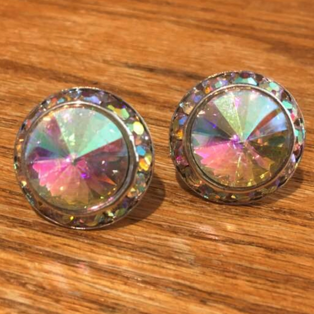 Irridescent Gemstone Blingy Clip Earrings